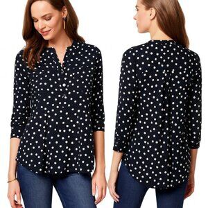 ANTHROPOLOGIE MAEVE Brunia Henley Navy Polka Dot Blouse - Size XS